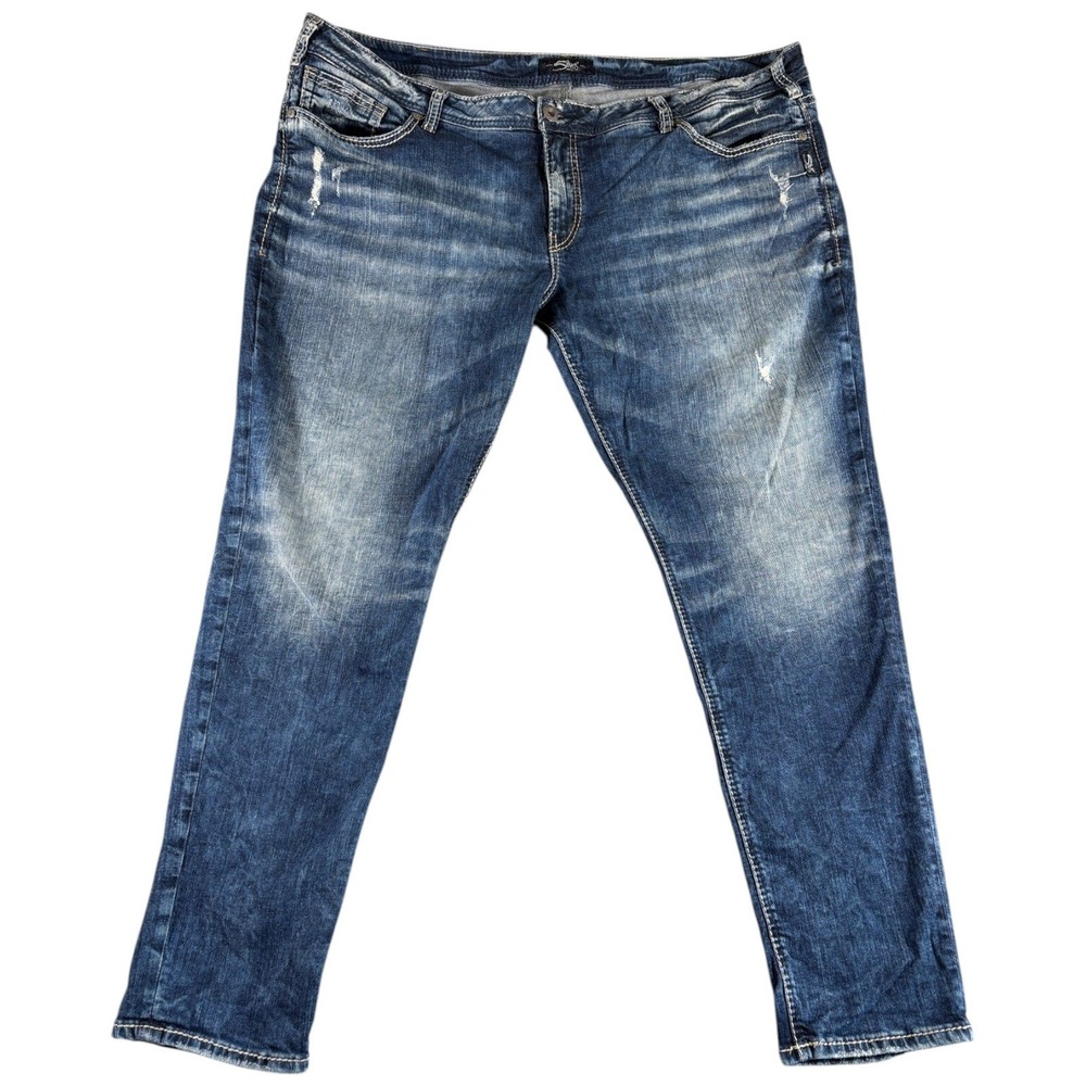 Silver Jeans Co. Girlfriend Jeans‎ Womens 24L/29 Blue Relaxed Midrise Distressed